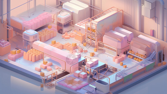食物仓库可爱的粉色卡通面包工厂插画