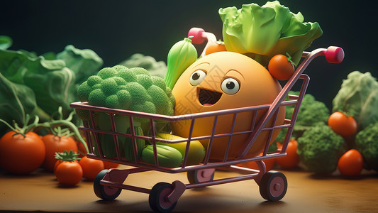 电商蔬菜蔬菜装满了整个购物车插画
