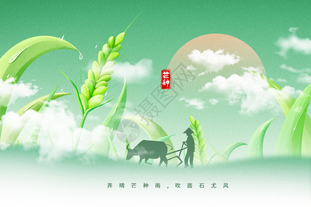 中国稻田芒种耕耘背景设计图片
