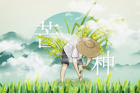水稻耕种芒种人物背景设计图片