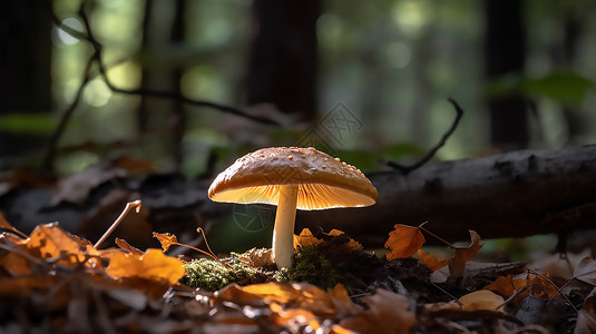 苔藓与蘑菇秋季森林里的一朵菌菇插画