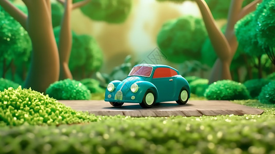 蓝色跑车玩具绿色的玩具小汽车插画
