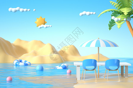 夏季沙滩椅子场景背景图片