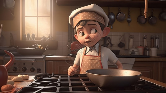 戴着厨师帽子正在向右看的卡通小男孩背景图片