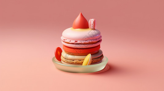粉色马卡龙甜点粉色背景上的马卡龙蛋糕插画