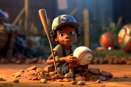 抛接球对棒球热爱的打棒球男孩插画