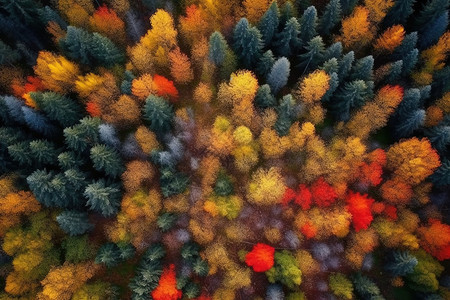 俯视秋天的森林高清图片