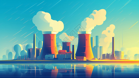 冒着烟的电厂核电厂设计插图高清图片