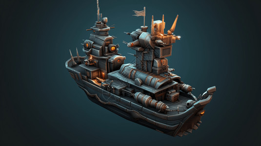 军舰模型素材轮船材质模型插画