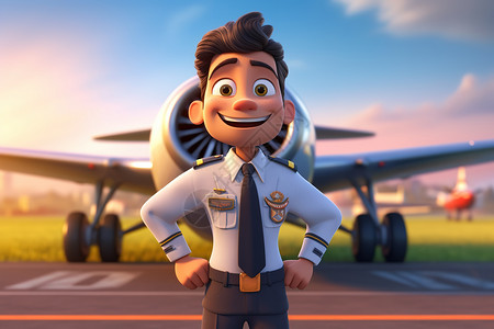 机长飞行员形象飞行员职业肖像皮克斯风格半身像插画