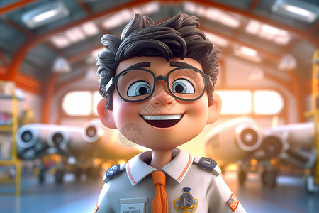 机长飞行员形象飞行员职业肖像皮克斯风格头像插画