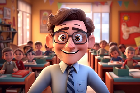 戴眼镜上课年轻活力的男教师在课室里上课插画