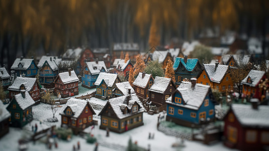 欧洲彩色安静的下雪的小镇子图片