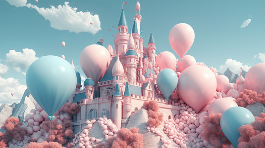 漂亮的城堡唯美的欧式气球城堡插画