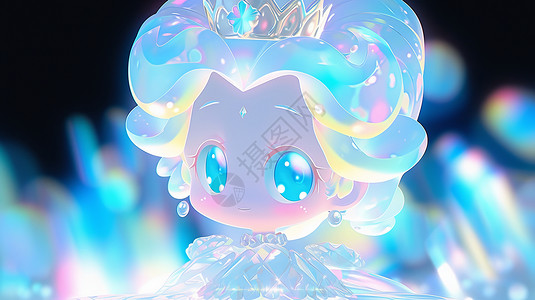 创意炫彩皇冠穿水晶裙子戴水晶皇冠的卡通小公主插画
