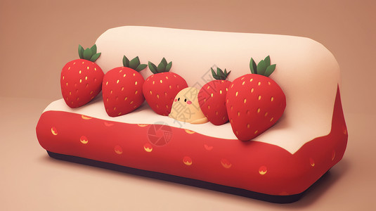 可爱的草莓沙发与草莓抱枕背景图片