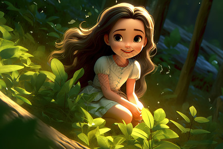 可爱的小女孩在森林里躲迷藏图片