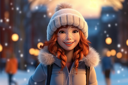 寒冷冬季里甜美的女孩笑容图片