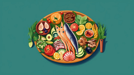充满活力的印尼食品插图背景图片