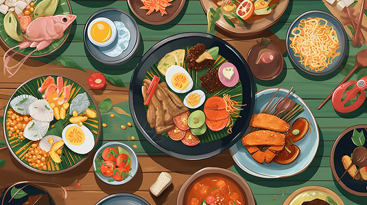充满活力的印尼美食插图插画