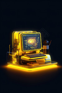 超科幻电脑黄色电脑显示屏高清图片