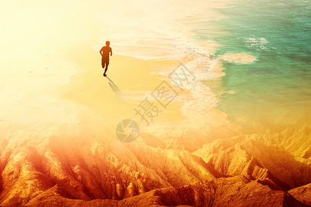 创意海边日出奔跑企业文化背景图片