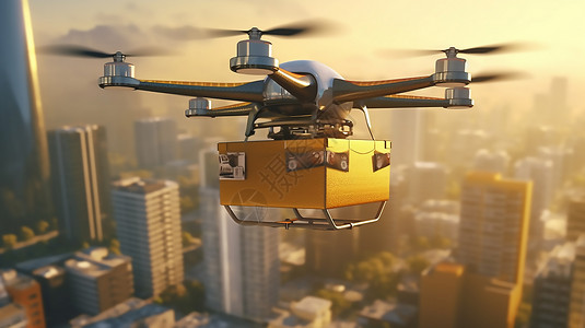 未来主义飞翔的运输物品的无人机背景图片