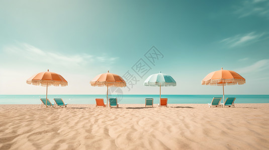 沙滩与遮阳伞夏季沙滩背景