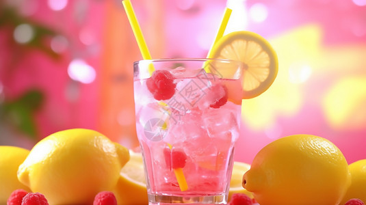 夏季一杯加满冰块的水果果汁插画