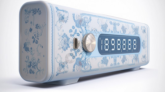 蓝色电子表长方形戴按钮的青花瓷长方体电子表插画