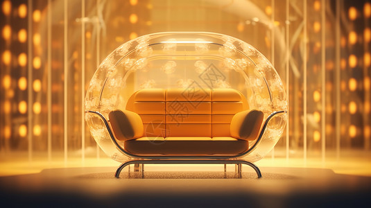 黄色光球光效舞台上气囊沙发插画