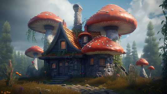 可爱的蘑菇屋背景图片