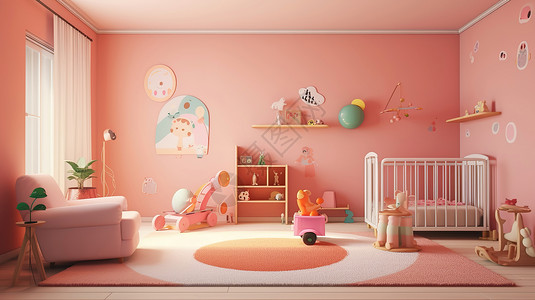 可爱卡哇伊童趣梦幻的女儿房背景图片