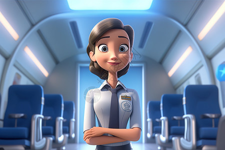 卡通空姐自信大气的空姐形象3D肖像插画