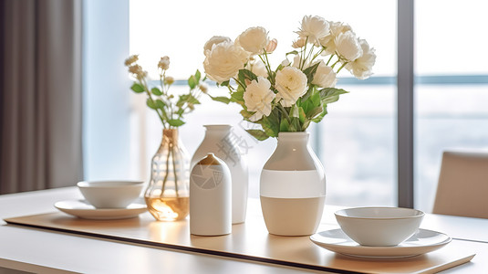 家居餐厅的陶瓷品花瓶碗高清图片