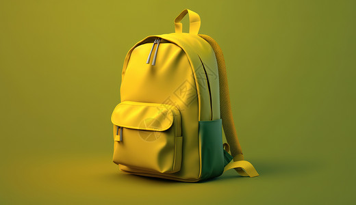 绿色双肩背包一个立体的黄色学生双肩背包插画