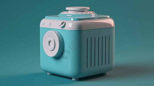 蓝色可爱闹钟未来主义可爱的圆形3D洗衣机模型插画