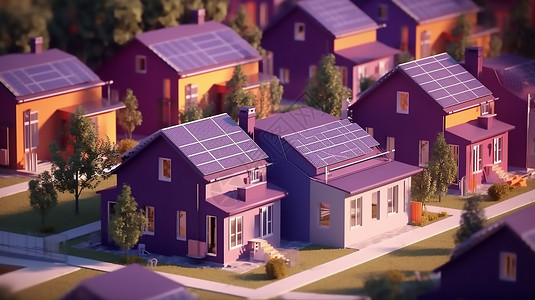 3D幻想的屋顶的太阳能发电板模型背景图片