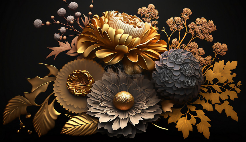 艺术幻想的超现实金属色花束装饰背景图片