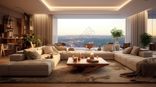 美式白色客厅空间现代家居客厅场景插画