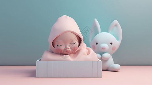 在盒子里睡觉的卡通小婴儿背景图片