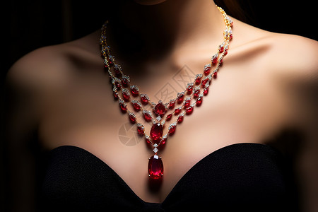 红宝石耳环模特佩戴红宝石项链插画