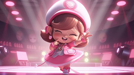 穿粉色衣服在舞台上表演的卡通女孩背景图片