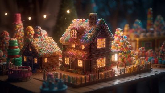 聚光灯下的糖果小屋子背景图片