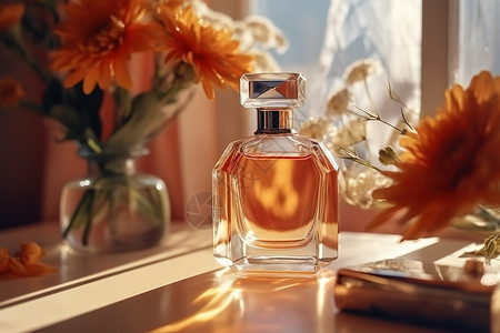 玻璃瓶中的香水背景图片