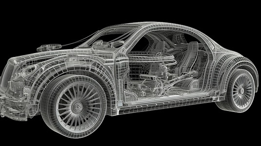 科技汽车线条汽车3D线条模型插画