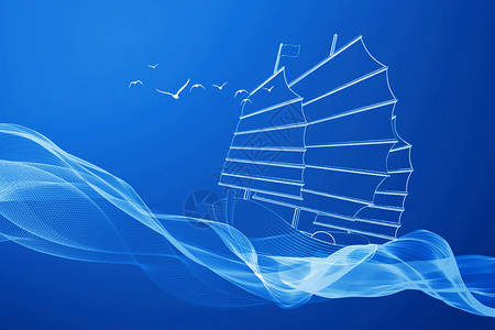 创意企业文化曲线海浪帆船背景图片