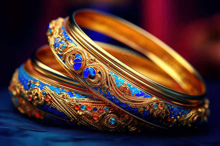 传统的珠宝首饰金手镯背景图片