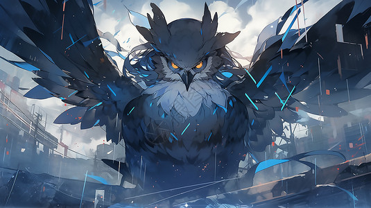 幻想的蓝鹰怪兽插图图片