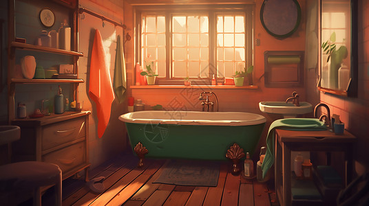 暖色调卫浴手绘背景图片